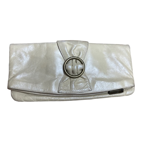 HOBO Handbags - Vintage Y2K Hobo International Foldover Bow Leather Clutch Wallet Purse Beige